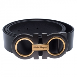 Pre Owned Salvatore Ferragamo Black Leather Gancini Belt 105 cm