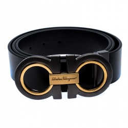 Pre Owned Salvatore Ferragamo Black Leather Gancini Belt 115CM
