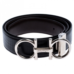 Pre Owned Salvatore Ferragamo Black Leather Gancio Buckle Belt 102CM