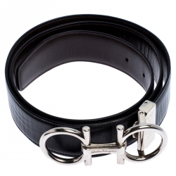 Pre Owned Salvatore Ferragamo Black Leather Gancio Buckle Belt 102CM