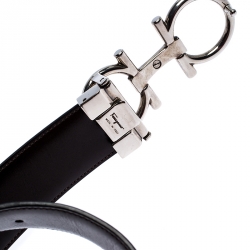 Pre Owned Salvatore Ferragamo Black Leather Gancio Buckle Belt 102CM