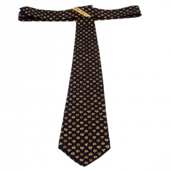 Pre Owned Salvatore Ferragamo Navy Blue Floral Print Silk Tie