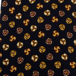 Pre Owned Salvatore Ferragamo Navy Blue Floral Print Silk Tie