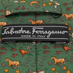 Pre Owned Salvatore Ferragamo Green Animal Print Silk Traditional Tie