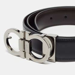 Pre Owned Salvatore Ferragamo Black Leather Gancini Cut to Size Belt 105CM