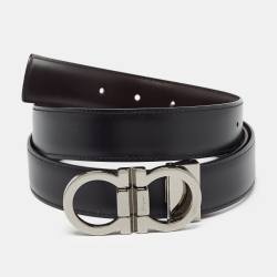 Pre Owned Salvatore Ferragamo Black Leather Gancini Cut to Size Belt 105CM