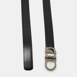 Pre Owned Salvatore Ferragamo Black Leather Gancini Cut to Size Belt 105CM