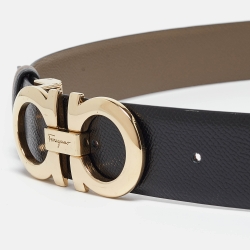 Pre Owned Salvatore Ferragamo Beige/Black Leather Gancini Reversible Cut to Size Belt 