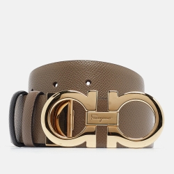 Pre Owned Salvatore Ferragamo Beige/Black Leather Gancini Reversible Cut to Size Belt 