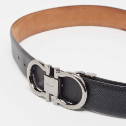 Pre Owned Salvatore Ferragamo Black Leather Gancini Cut to Size Belt 