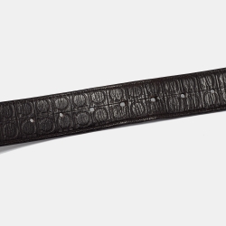 Salvatore Ferragamo Black/Dark Brown Ganici Embossed Leather Cut to Size Reversible Buckle Belt