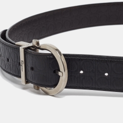 Salvatore Ferragamo Black/Dark Brown Ganici Embossed Leather Cut to Size Reversible Buckle Belt