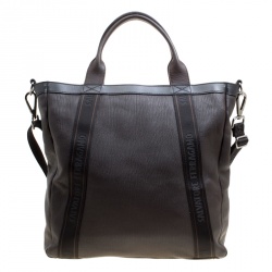 Salvatore Ferragamo Dark Brown Pebbled Leather Top Handle Bag