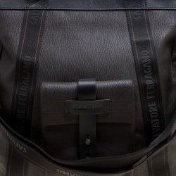 Salvatore Ferragamo Dark Brown Pebbled Leather Top Handle Bag