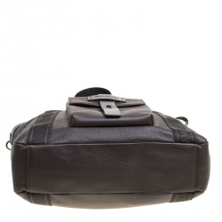 Salvatore Ferragamo Dark Brown Pebbled Leather Top Handle Bag