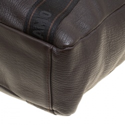 Salvatore Ferragamo Dark Brown Pebbled Leather Top Handle Bag