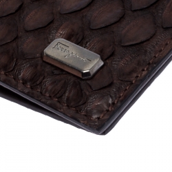 Salvatore Ferragamo Dark Brown Python Bifold Card Holder 
