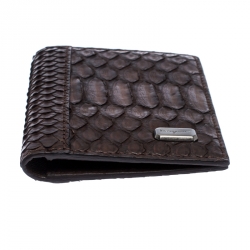 Salvatore Ferragamo Dark Brown Python Bifold Card Holder 
