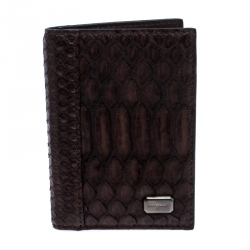 Salvatore Ferragamo Dark Brown Python Bifold Card Holder 