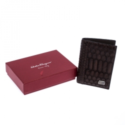 Salvatore Ferragamo Dark Brown Python Bifold Card Holder 