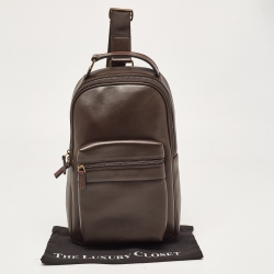 Pre Owned Salvatore Ferragamo Cafe Brown Leather Sling Backpack