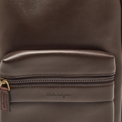 Pre Owned Salvatore Ferragamo Cafe Brown Leather Sling Backpack
