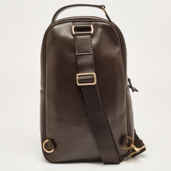 Pre Owned Salvatore Ferragamo Cafe Brown Leather Sling Backpack