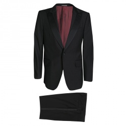Salvatore Ferragamo Black Satin Lapel and Panel Detail Wool Suit XXL