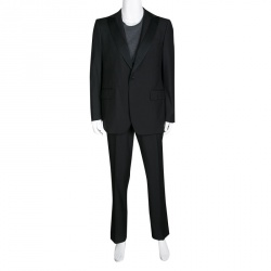Salvatore Ferragamo Black Satin Lapel and Panel Detail Wool Suit XXL