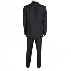 Salvatore Ferragamo Black Satin Lapel and Panel Detail Wool Suit XXL