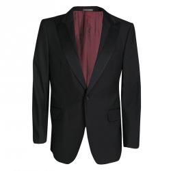 Salvatore Ferragamo Black Satin Lapel and Panel Detail Wool Suit XXL