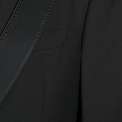 Salvatore Ferragamo Black Satin Lapel and Panel Detail Wool Suit XXL
