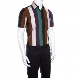 Pre Owned Salvatore Ferragamo Multicolor Wide Striped Cotton Short Sleeve Shirt S