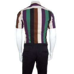 Pre Owned Salvatore Ferragamo Multicolor Wide Striped Cotton Short Sleeve Shirt S