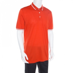 Pre Owned Salvatore Ferragamo Orange Contrast Striped Trim Logo Embroidered Polo T-Shirt XXL