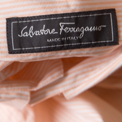Pre Owned Salvatore Ferragamo Orange and White Striped Cotton Long Sleeve Button Down Shirt XXL