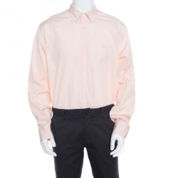 Pre Owned Salvatore Ferragamo Orange and White Striped Cotton Long Sleeve Button Down Shirt XXL