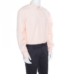 Pre Owned Salvatore Ferragamo Orange and White Striped Cotton Long Sleeve Button Down Shirt XXL