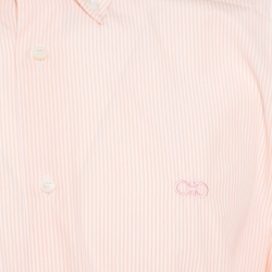 Pre Owned Salvatore Ferragamo Orange and White Striped Cotton Long Sleeve Button Down Shirt XXL