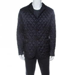 Salvatore Ferragamo Black Diamond Quilted and Rib Knit Jacket L 