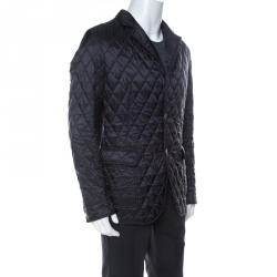 Salvatore Ferragamo Black Diamond Quilted and Rib Knit Jacket L 