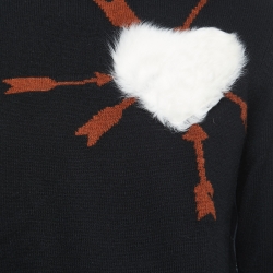 Salvatore Ferragamo Black Wool Knit Fur Heart Sweater M
