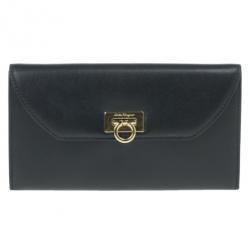 Pre Owned Salvatore Ferragamo Black Leather Continental Wallet