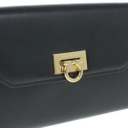 Pre Owned Salvatore Ferragamo Black Leather Continental Wallet