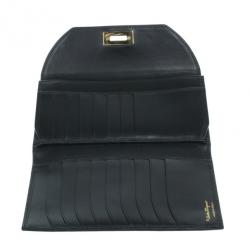 Pre Owned Salvatore Ferragamo Black Leather Continental Wallet