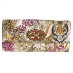 Pre Owned Salvatore Ferragamo Jungle Scarf-Print Flap Wallet