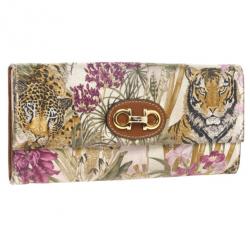 Pre Owned Salvatore Ferragamo Jungle Scarf-Print Flap Wallet