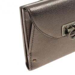 Pre Owned Salvatore Ferragamo Classic Mediterraneo Metallic Wallet