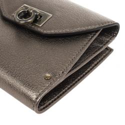 Pre Owned Salvatore Ferragamo Classic Mediterraneo Metallic Wallet