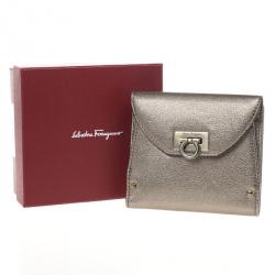 Pre Owned Salvatore Ferragamo Classic Mediterraneo Metallic Wallet